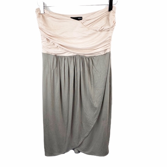 Aqua Dresses & Skirts - Aqua Pink Grey Strapless Faux Wrap Babydoll Dres M